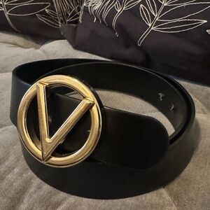 Preowned Black Belt with Gold V Logo Buckle